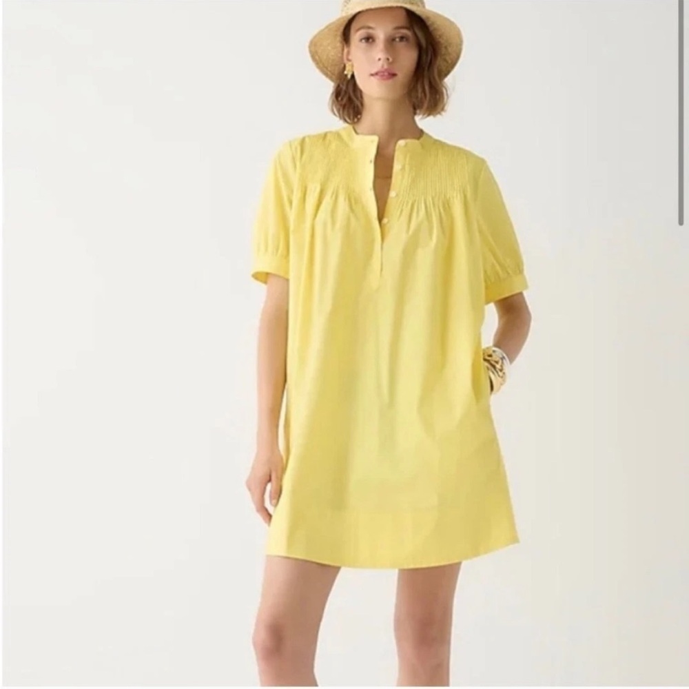 New J. Crew Short-sleeve Mini Shirt-dress Cotton Poplin NWT Yellow Medium Tall